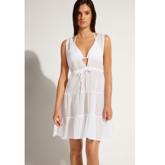 CALZEDONIA white mini dress swim coverup S/M - Picture 1 of 4